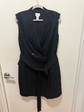 H&M Sleeveless Black Blazer Dress with Waist Tie